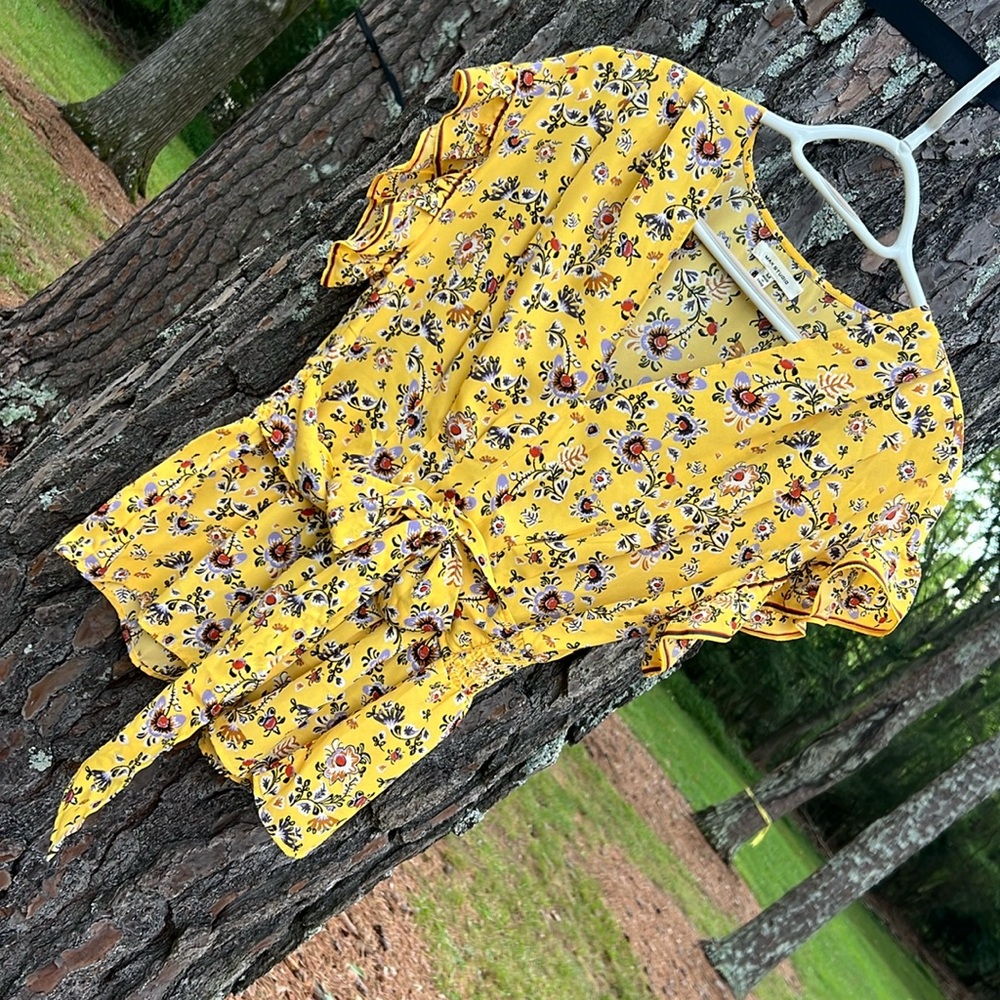 Max Studio Boho Floral Blouse with Tie